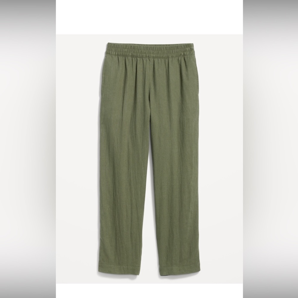 High-waisted linen-blend straight